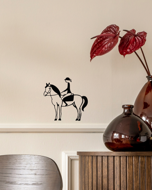 Väggdekoration - Ryttarinnor: Cheval noir et cavalière femme