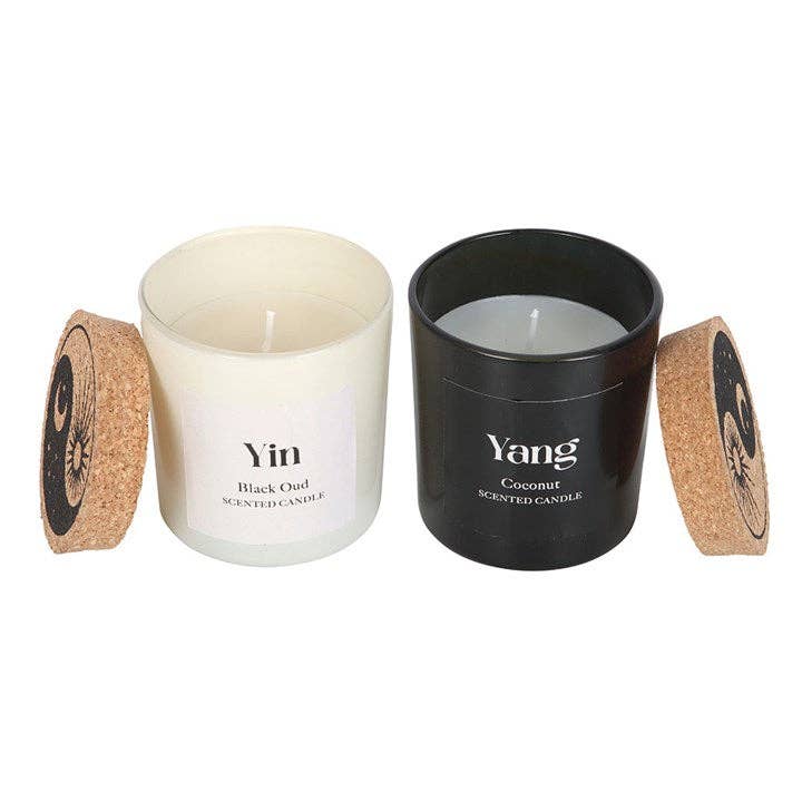 Set med 2 Yin Yang Svart Oud och Kokosnötljus