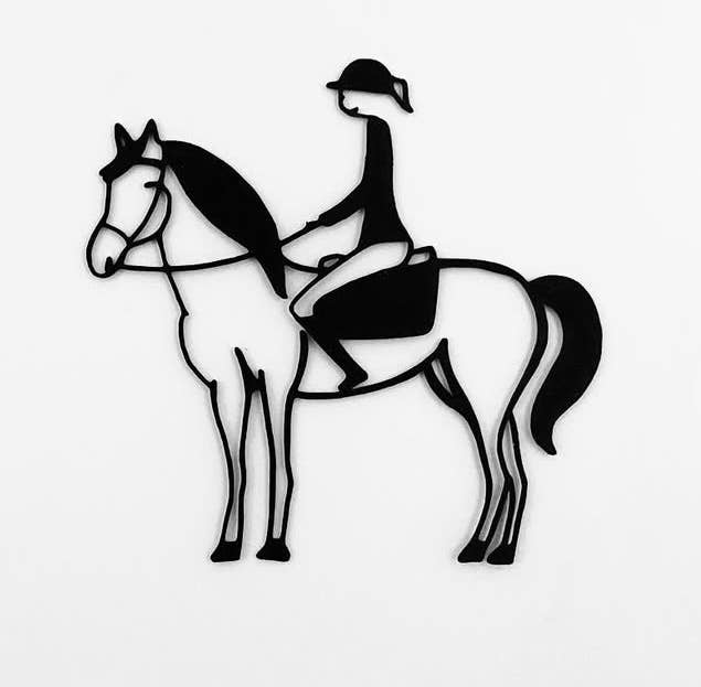 Väggdekoration - Ryttarinnor: Cheval noir et cavalière femme