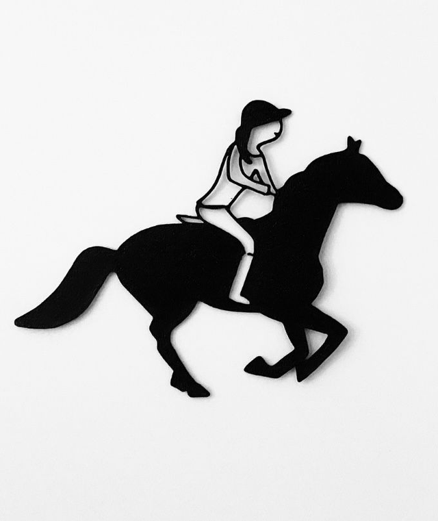 Väggdekoration - Ryttarinnor: Cheval noir et cavalière femme
