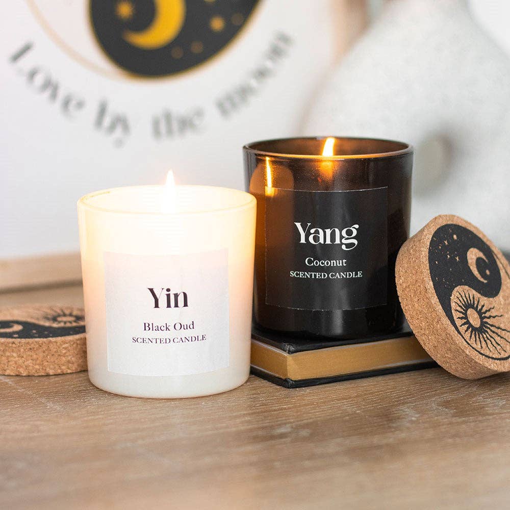 Set med 2 Yin Yang Svart Oud och Kokosnötljus