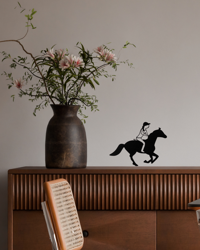 Väggdekoration - Ryttarinnor: Cheval noir et cavalière femme