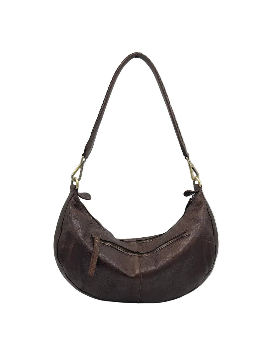 Äkta läder halvmåneformad hobo-väska, art. 2048: Dark Brown