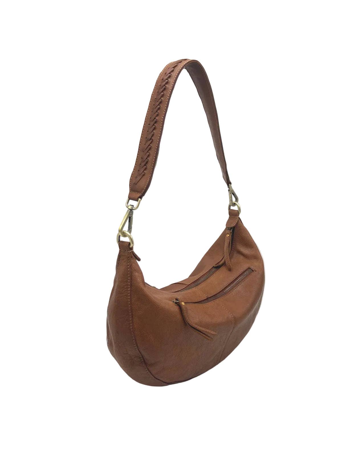 Äkta läder halvmåneformad hobo-väska, art. 2048: Dark Brown