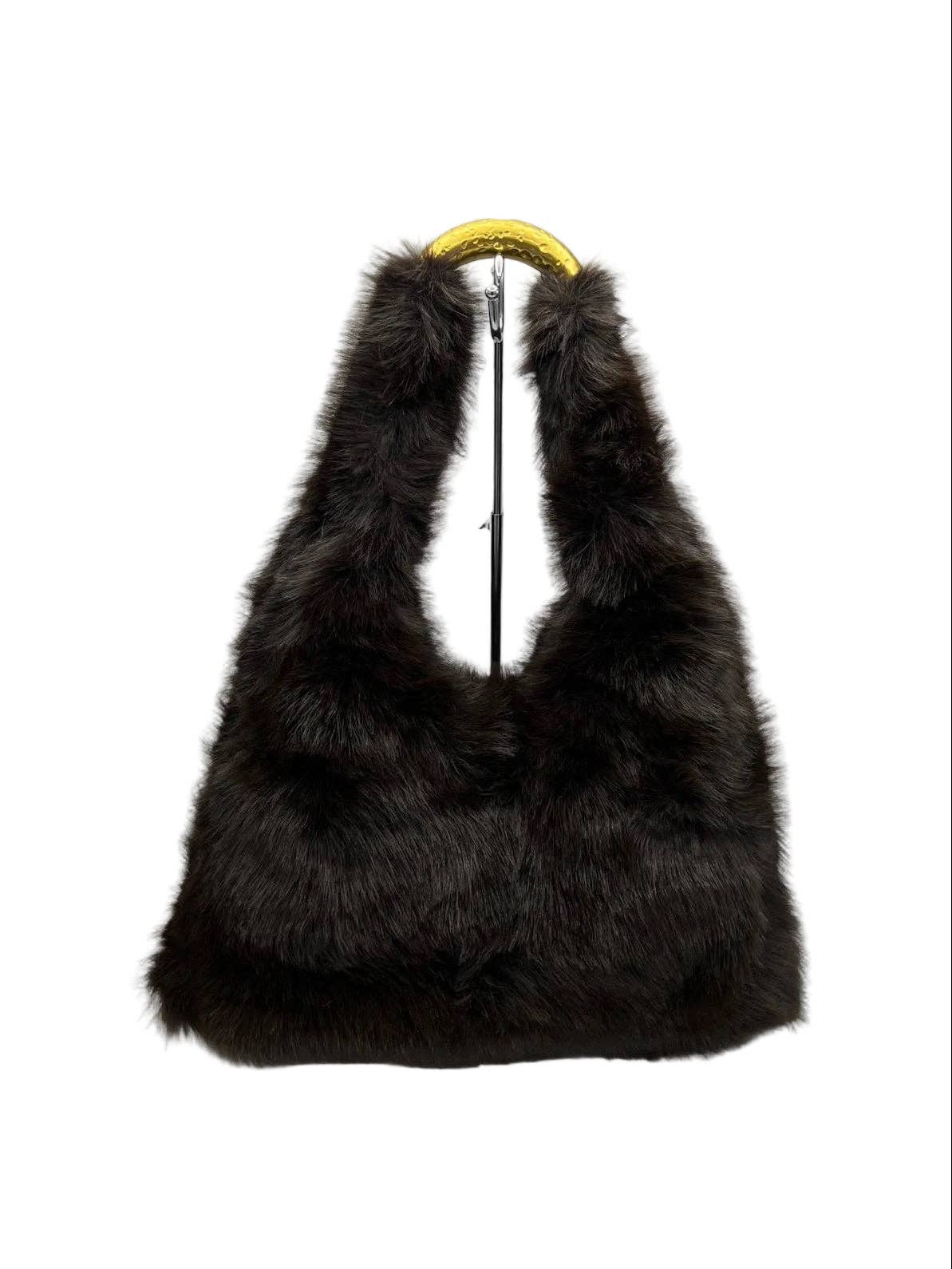 Plyschfuskpäls hobo-axelväska, Höst/Vinter, Art. YH-26123.532: Kaffe
