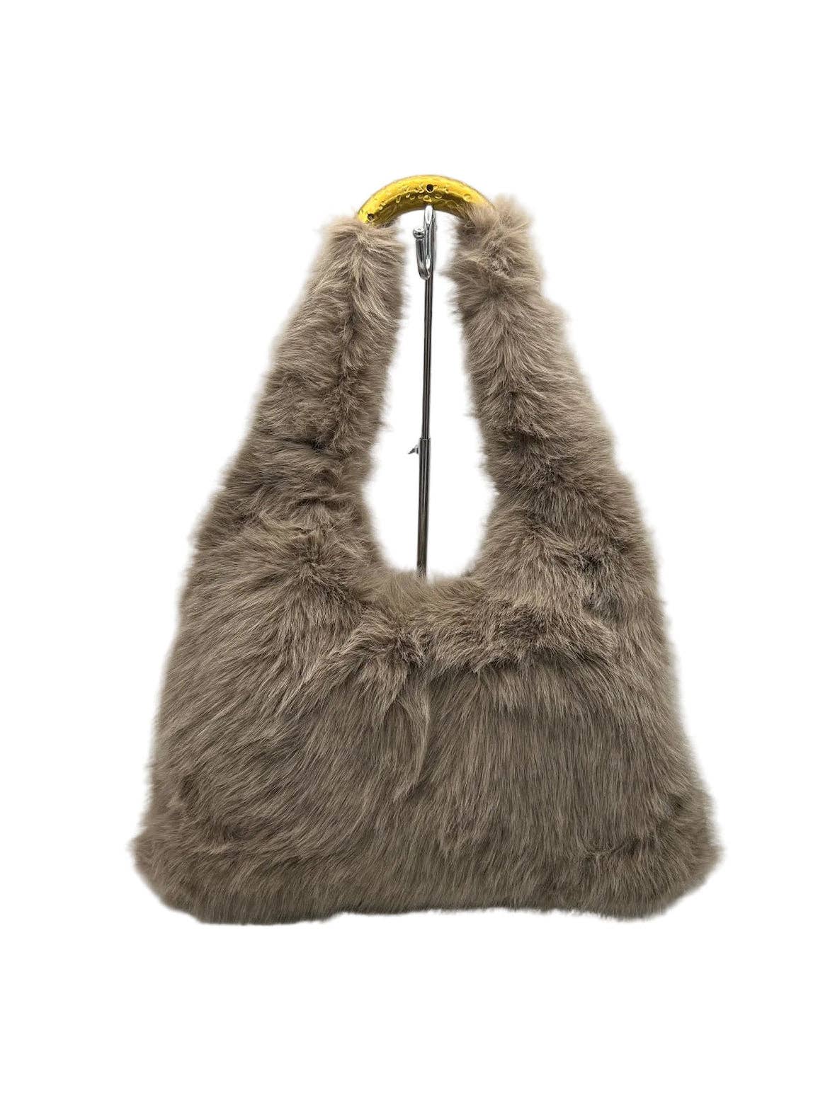Plyschfuskpäls hobo-axelväska, Höst/Vinter, Art. YH-26123.532: Kaffe